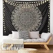 Edeesky Black Golden Mandala Tapestry Wall Hanging Psychedelic Medallion Wall Tapestry Aesthetic Indian Hippie Wall Decor Bohemian Wall Art Boho Home Decoration Blanket for Bedroom,Living Room,Dorm