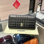 二手正品 BURBERRY 黑色格紋牛皮TB金釦長夾 皮夾 (XC1261)