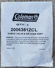COLEMAN CHECK VALVE & AIR STEM ASSEMBLY # 200-6381 LANTERNS & STOVES FREE SHIP