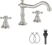 Two Handles Three Holes Faucet 8-16 inch Widespread Bathroom Sink Faucet Brus...