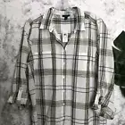 Ann Taylor Factory Plaid Button Front Shirt Womens Size Large Pockets Collar Top