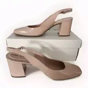 Anne Klein iflex LANEY Nude Patent Leather Square Toe Slingback Pumps 9 New