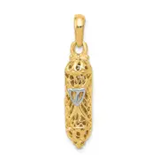 14k Yellow & Rhodium Gold w/ White Rhodium Mezuzah W/Shin Charm