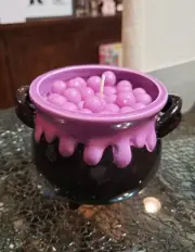 Halloween Black Cauldron Candle Purple Wax