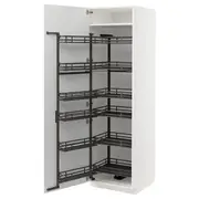 METOD high cabinet with pull-out larder, white/Voxtorp high-gloss/white, 60x60x200 cm