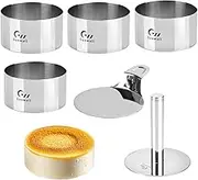 Guowall 6pcs 4 inch Seamless Mousse Cake Ring Set for Baking Stainless Steel Round Food Mold Cookie Pastry Cutter - 1 Lifter, 1 Pusher and 4 Rings