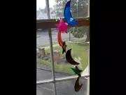 Moon And Star Shaped Multi Colored Agate Slab Wind Chime with Bamboo style hange
