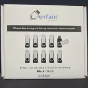 NEW 10 Pack Enfain 16GB USB 2.0 Flash Drives Black Swivel X000PB0LVD