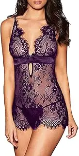 [Generic] Mom BOD Lingerie Bow Black Lingerie Women Sexy Nightwear Chemise Babydoll Lace Eyelash Womens Open Crotch Lingerie Sexy