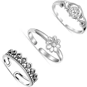 LeCalla 925 Sterling Silver Minimalist Toe Rings Set of Toe Ring Lightweight Antique Adjustable Open Toe Rings Band Ring Summer Beach Foot Jewelry Set for Women