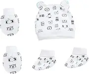 [MOBUTOFU] Newborn Baby Hat Toddler Gloves Cotton Socks Anti-scratch Hand Covers Winter Warm Set