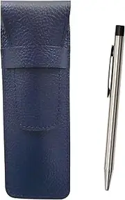 2 Pack Blue Grain Leather Pen Case Economy Stainless Steel Retractable Ballpoint Pen Set SASL-E402-2
