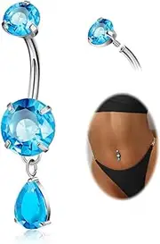 NICEIGHT F136 Titanium Dangle Belly Button Ring for Women Dangling Navel Ring Hypoallergenic Teardrop Belly Rings Internally Threaded CZ Belly Piercing Jewelry 10MM, Titanium Cubic Zirconia, cubic