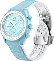 [REBANDACE] Omega X Swatch MoonSwatch 20mm Watch Strap Folding Buckle Compatible with Omega X Swatch Moonswatch Speedmaster Curved No Gaps Replacement Band for Swatch Omega Men Women, No Gemstone