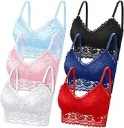 [Geyoga] 6 Pack Women's Lace Cami Top, Wireless Bralette Floral Non Padded Bandeau Bras with Straps