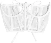[ａ aternee] Lace Corset Belt, Waist Cincher, Adjustable Open Cup Tie Back Corset, Boned Fashion Push Up up Corset Underbust Wide Belt
