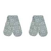 2x Belle Malta Mosaic Double Cotton Oven Glove 90x18cm Kitchen Cooking Mitt Blue