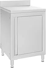 60x60x96 cm Stainless Steel Commercial Work Table with Cabinet, Backsplash & Adjustable Feet for Kitchen, Restaurant Use, Heavy Duty Prep Table