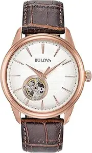 [Bulova] Men's Classic Automatic Watch with Leather Strap, Open Aperture Dial, Hack Feature, 41mm