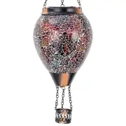 Mosaic Hot Air Balloon Solar Lantern with LED Light, Hanging Glass Solar Lant...