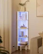 Corner Shelf, 5 Tier Corner Bookshelf with LED Light,Wall Display Corner Shelf