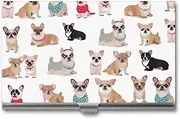 [VFMKT] Slim Metal Business Card Holder Portable Business Card Case Pocket Name Card Holder Cute Chihuahua Pug Pattern Wallet for Men Women Office Travel, style, One Size