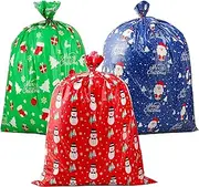 CCINEE 3 PCS Christmas Giant Gift Bags Santa Claus Christmas Sacks for Kids Gift Wrapping Bags(36"x44") with Name Tag Card and String