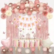 Pink Birthday Party Decorations, Dusty Pink Sand Confetti Rose Gold Balloons Hap