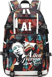 Basketball Player Star Allen Iverson Luminous Multifunction Backpack Travel Student Backpack Fans Bookbag for Men Women Depositary Casual Daypack,4