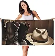 Stvyukl Oversized Microfiber Beach Towel Lightweight Sandproof Bath Towel Cowboy Black Hat Western Boots Swim Towel Peach Skin Velvet Quick Dry Beach Towels for Adults Women Men 27.5x55in,White