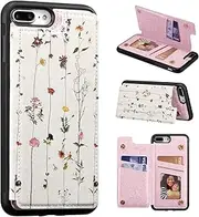 UeeBai Wallet Case for iPhone SE 2022/7/8/SE 2020 with Card Slots, PU Leather Cover Kickstand RFID Blocking Magnetic Flip Case for Women - Tree Vine