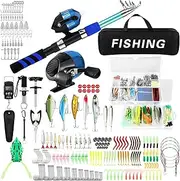 [DoubleFill] 310 Pcs Fishing Rod and Reel Combo Set Telescopic Fishing Pole with Spinning Reels Carrier Bag for Saltwater Freshwater