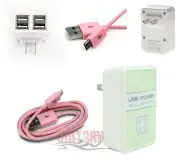 4 USB PORT WALL ADAPTER+10FT CABLE POWER CHARGER PINK FOR GALAXY S4 S3 S2 NOTE 2