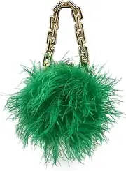 [Generic] women natural Ostrich Feather Mini Handbag Purse with Big Gold Chain elegant furry party wedding dating