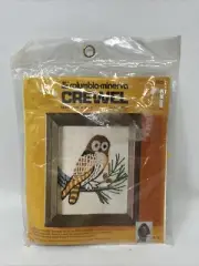 Vintage 1975 Columbia Minerva Crewel Kit Barred Owl Barn Owl 4x5 Linen Fabric