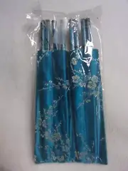 4 Pairs Wooden Chopsticks with Holders in Brocade Pouch, Cute Chopstick Gift Set