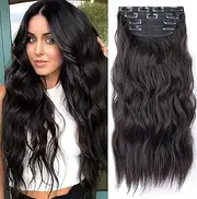 Creamily Hair Extensions Clip in 4PCS Clip in Hair Extension Dark Brown 20 Inch Thick Clip in Hairpieces Long Wavy Natural Synthetic Clip in Hair Extensions for Women