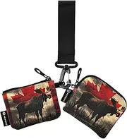 [XYMZR] Mini Zip Around Wristlet keychain Wallet Canadian Flag Moose for Women Personalized Pattern Detachable Dual Pouch Wristlet Portable Wallet Phone Coin Purse, Multi-colored, One Size