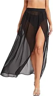 [Generic] Women's High Waist Sheer Mesh A Line Flowy Maxi Skirt Cover Up