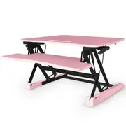 FORTIA Desk Riser 90cm Wide Adjustable Sit to Stand for Dual Monitor, Keyboard, Laptop, Pink