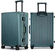 [ROAMING] Zipperless Luggage, Green, 24 Inch Checked Luggage, Zipperless Luggage With Spinner Wheels - Polycarbonate Aluminum Hard Shell Suitcase