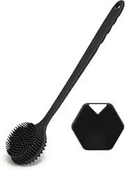 Silicone Back Scrubber for Shower-Long Handle Kit, 2 in 1 Double-Sided Body Shower Cleaning Tool for Men Women That Produces Rich Foam, Exfoliates Rough Skin on the Back,and Offers a Massaging Effect
