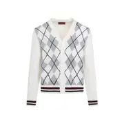 [Gucci] Gucci-White And Silver Argyle Lurex Wool Cardigan-Uomo L STAND