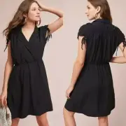 NEW Anthropologie MAEVE Carlotta Ruched Black Shirtdress Pockets Women's Size XS