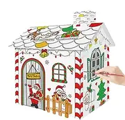 Christmas Coloring Cardboard House - Hand Painted Craft Decoration,Color Your Own Cardboard Houses for Home, Nursery, Daycare Center