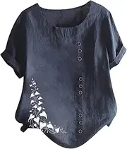 [Generic] Womens Long Sleeve Tees T Shirt Boho Tanic Size Tops Womens Linen Loose Daily Blouse Plus Button Casual Women's Blouse Hiking Shirts Women (BU1-2, S)