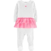 NWT Carter’s 9 Months Pink White Silver Heart Tutu Valentine’s Sleep & Play