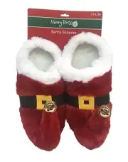 Santa Slippers Christmas Adult Medium (Size 7-8) Plush Jingle Bells Sexy Elf