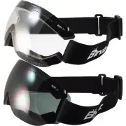 2 Pairs Birdz Thrush Sport Skydiving Motorcycle Riding Goggles Clear Smoke Lens