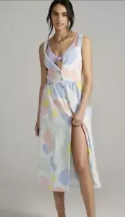 Anthropologie Bobo Choses Midi Dress Preppy Printed Boho Button Front Sz M NWT